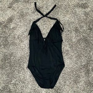 Black Fringe One Piece Bathing Suit